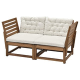 NÄMMARÖ 2-seat modular sofa, outdoor, armrests light brown stained/Kuddarna light grey-beige, 147 cm