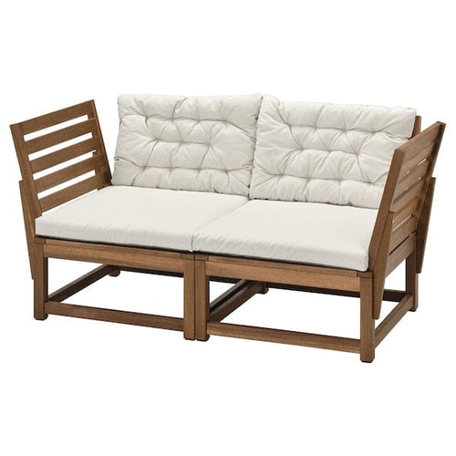 NÄMMARÖ - 2-seater sectional sofa, outdoor, mordant arms light brown/Kuddarna light gray-beige