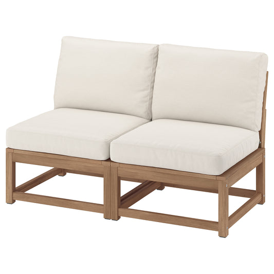 NÄMMARÖ 2-seat modular sofa, outdoor, light brown stained/Frösön/Duvholmen beige, 126 cm