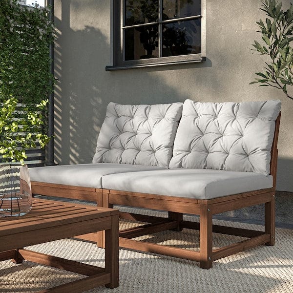 Ikea NÄMMARÖ - 2-seater sectional sofa, outdoor, mordant light brown/Kuddarna light gray-beige