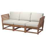 NÄMMARÖ 3-seat modular sofa, outdoor, armrests light brown stained/Frösön/Duvholmen beige, 210 cm