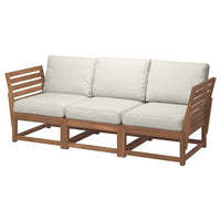 NÄMMARÖ 3-seat modular sofa, outdoor, armrests light brown stained/Frösön/Duvholmen beige, 210 cm