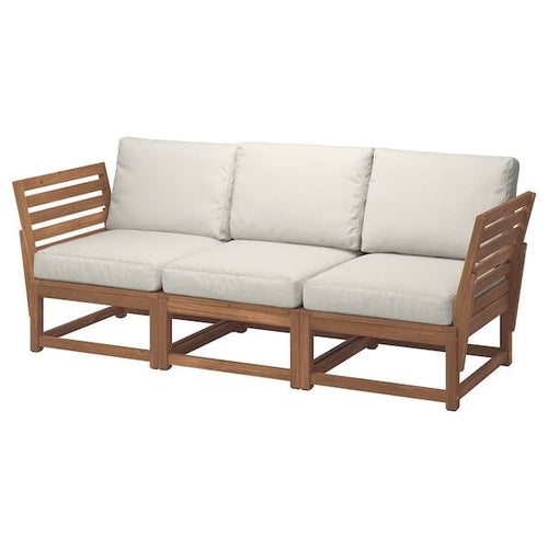 NÄMMARÖ 3-seat modular sofa, outdoor, armrests light brown stained/Frösön/Duvholmen beige, 210x86x74 cm