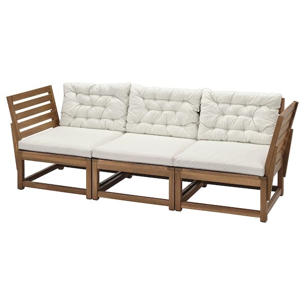 Ikea NÄMMARÖ - 3-seater sectional sofa, outdoor, mordant arms light brown/Kuddarna light gray-beige