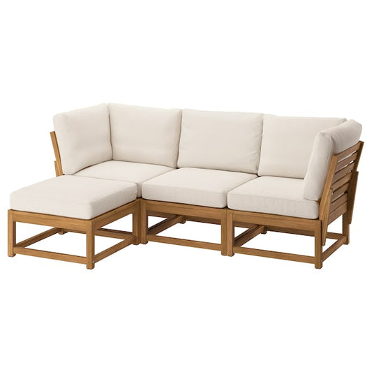 NÄMMARÖ - 3-seater sectional sofa, outdoor, with mordanted footstool light brown/Frösön/Duvholmen beige