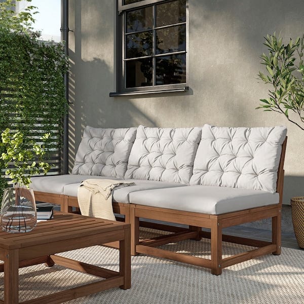 Ikea NÄMMARÖ - 3-seater sectional sofa, outdoor, mordant light brown/Kuddarna light gray-beige