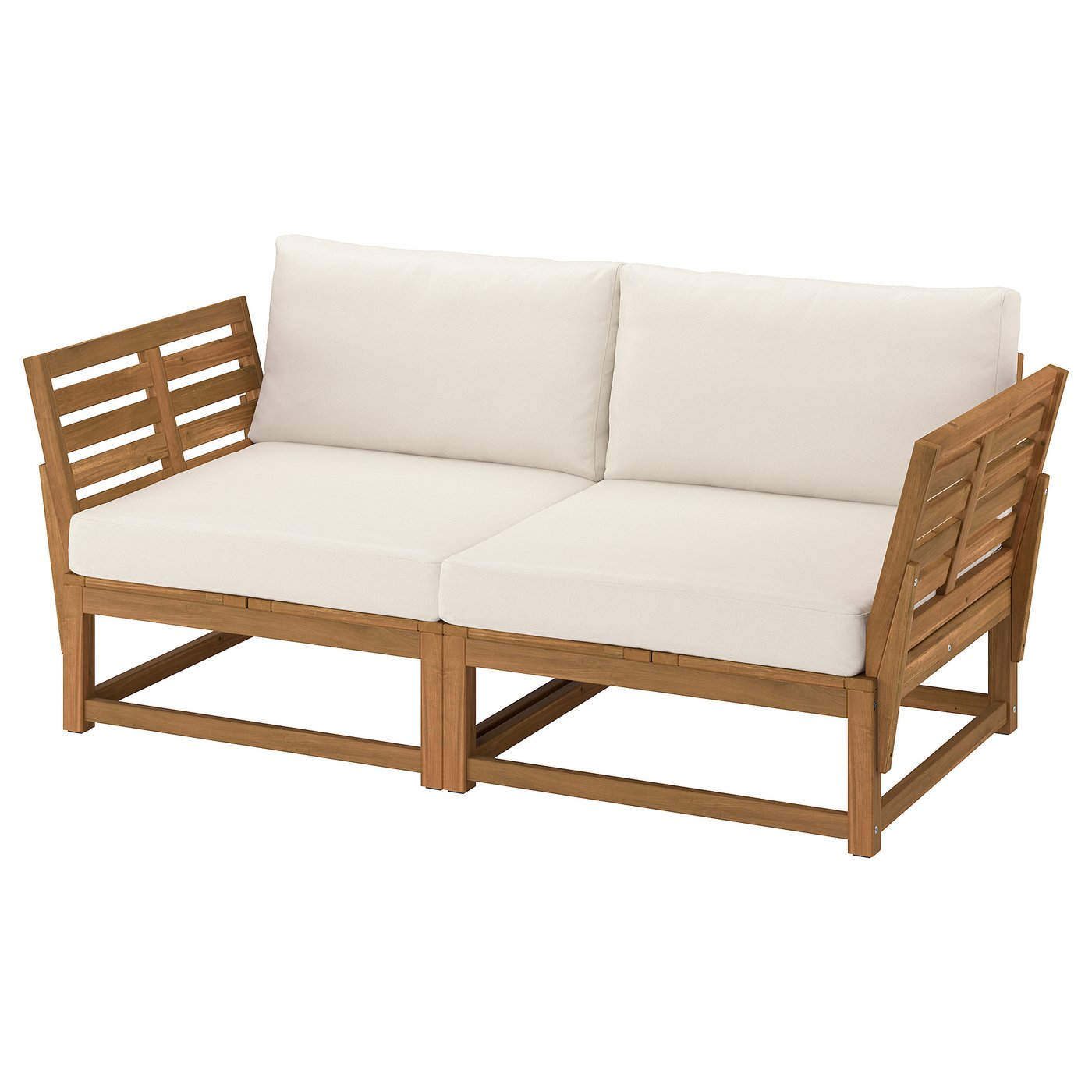 NÄMMARÖ 2-seat modular sofa, outdoor armrests/light brown stained Frösön/Duvholmen beige, 162x86x92 cm