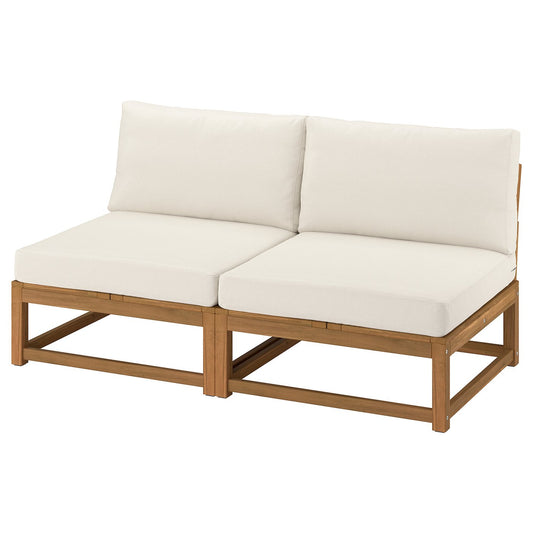 NÄMMARÖ 2-seat modular sofa, outdoor light brown stained/Frösön/Duvholmen beige, 162x86x92 cm
