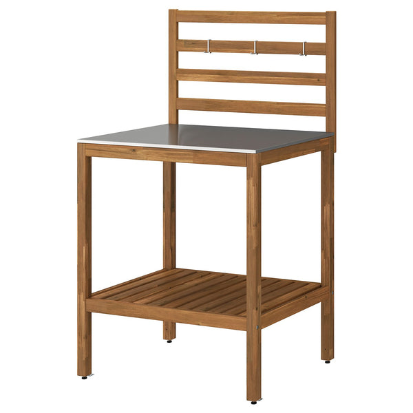 NÄMMARÖ open kitchen unit, light brown stained/stainless steel outdoor, 80x140x62 cm