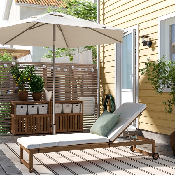 NÄMMARÖ sun lounger, outdoor light brown stained/Frösön/Duvholmen beige, 115x60 cm