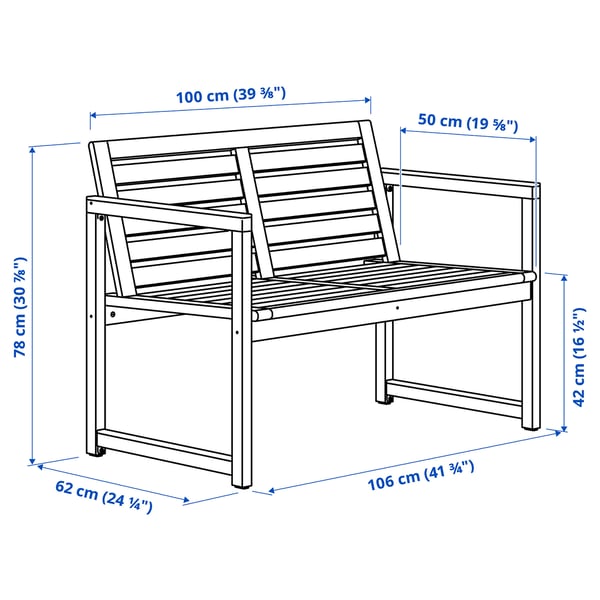 NÄMMARÖ bench with backrest, outdoor, light brown stained, 106x78x62 cm