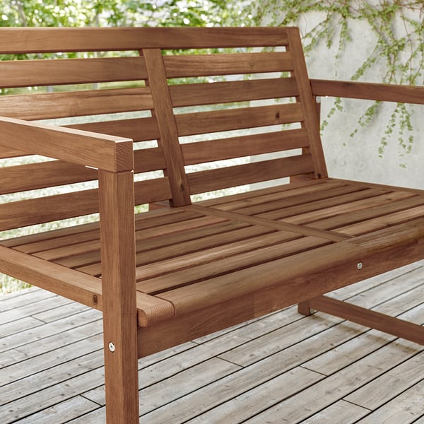 NÄMMARÖ bench with backrest, outdoor, light brown stained, 106x78x62 cm