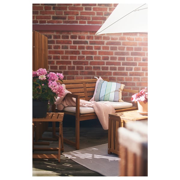 NÄMMARÖ bench with backrest, outdoor, light brown stained, 106x78x62 cm