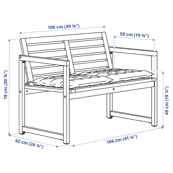 Ikea NÄMMARÖ - Bench with backrest and cushions, mordant light brown/Kuddarna light gray-beige