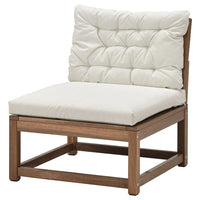 NÄMMARÖ easy chair, outdoor, light brown stained/Kuddarna light grey-beige, 63 cm