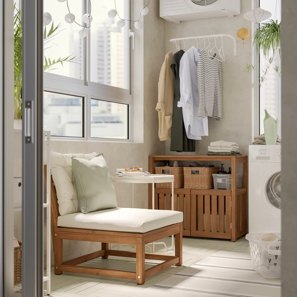 NÄMMARÖ easy chair, outdoor, light brown stained, 63 cm