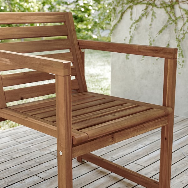 NÄMMARÖ chair with armrests, outdoor, light brown stained, 56x78x62 cm