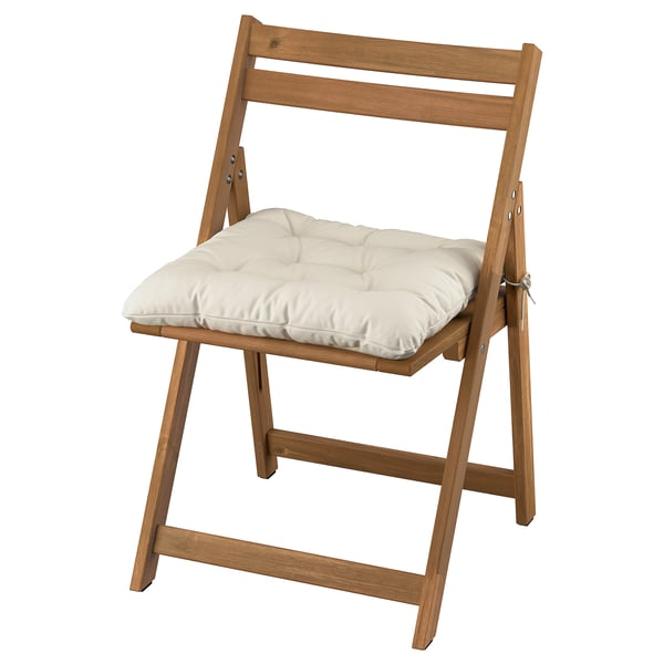 NÄMMARÖ chair, outdoor folding/light brown stained Kuddarna light grey-beige, 49x81x50 cm