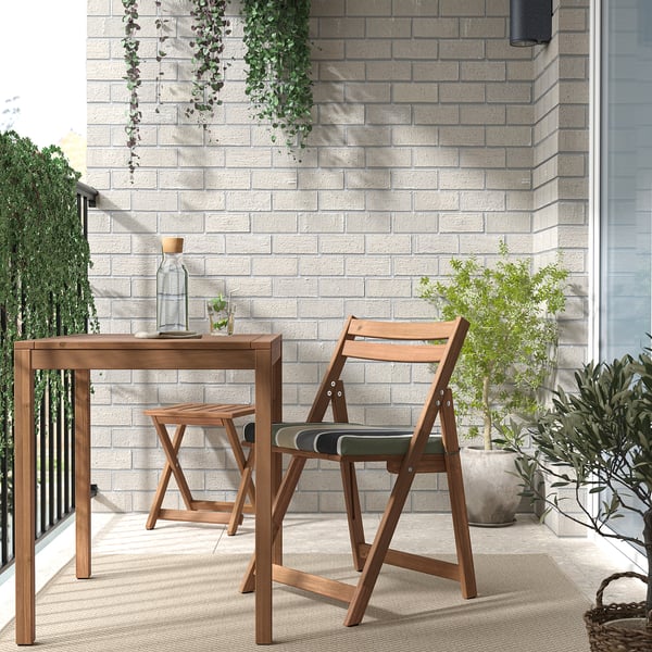 NÄMMARÖ - Garden chair, folding light brown/Frösön/Duvholmen striped pattern