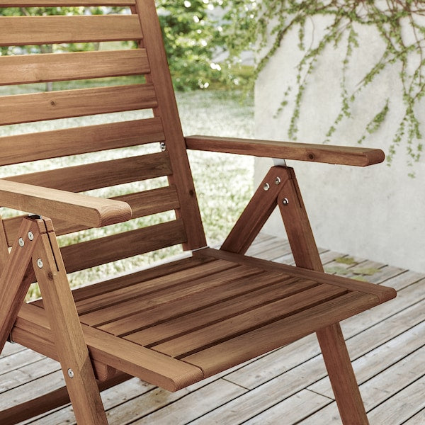 NÄMMARÖ - Reclining chair, outdoor, foldable light brown stained