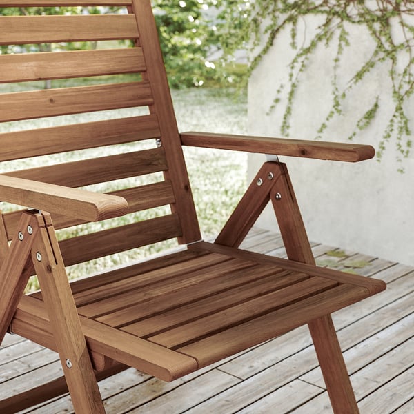 NÄMMARÖ reclining chair, outdoor, foldable light brown stained, 60x105x71 cm