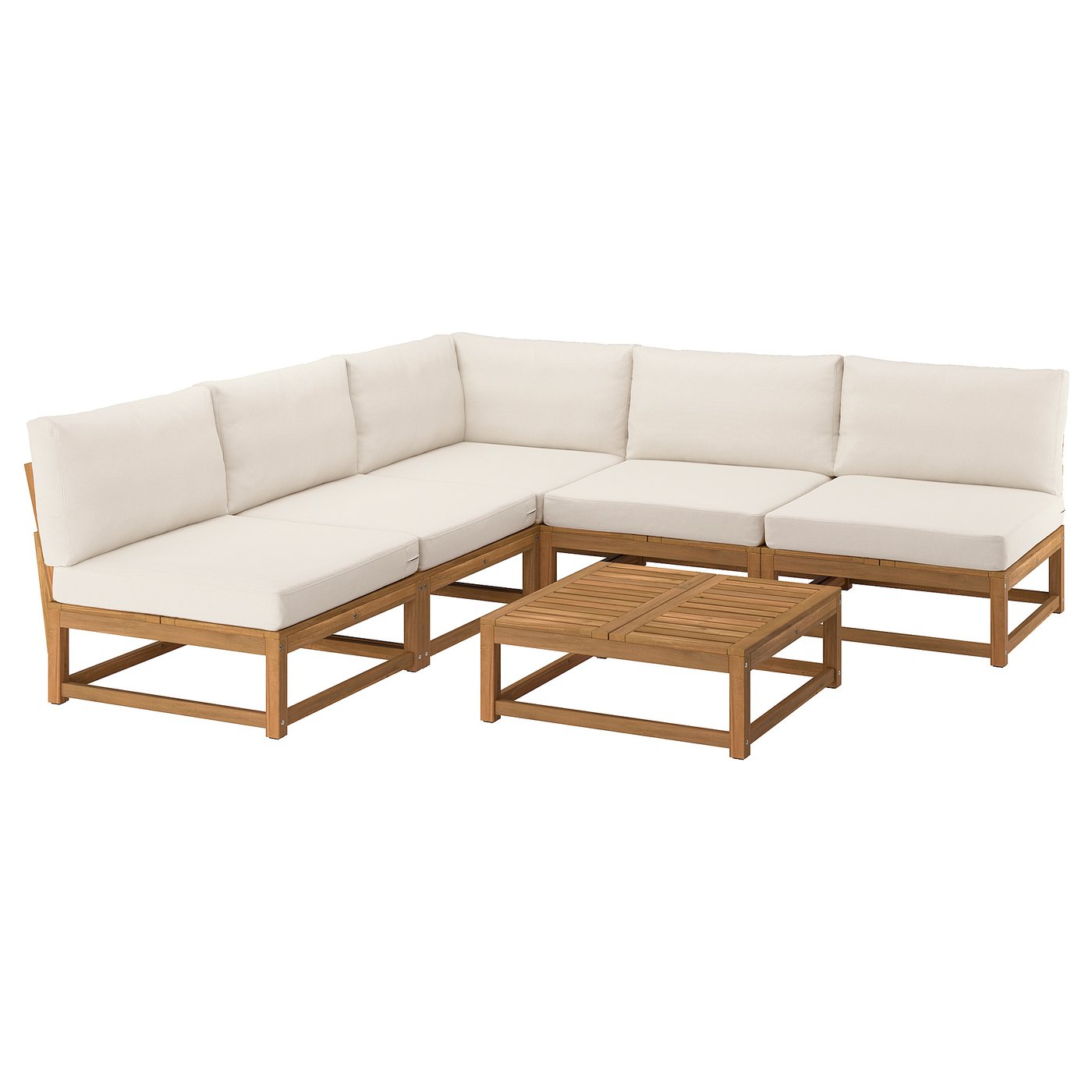 NÄMMARÖ 4-seat conversation set, outdoor, outdoor light brown stained/Frösön/Duvholmen beige, 243x86x254 cm