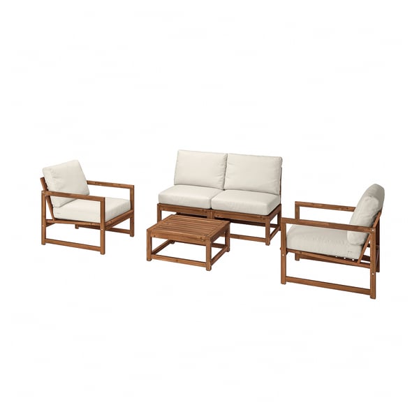 NÄMMARÖ 4-seat conversation set, outdoor, light brown stained/Frösön/Duvholmen beige, 126 cm