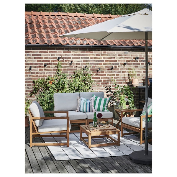 NÄMMARÖ 4-seat conversation set, outdoor, light brown stained/Frösön/Duvholmen beige, 126 cm