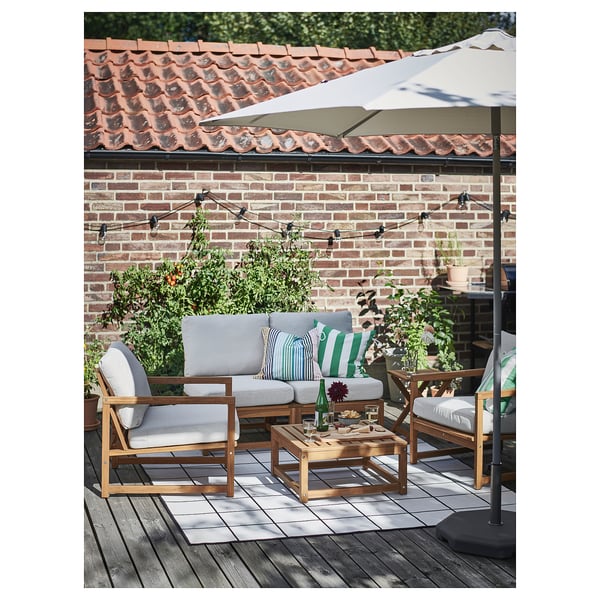 NÄMMARÖ 4-seat conversation set, outdoor, light brown stained/Frösön/Duvholmen beige, 126 cm