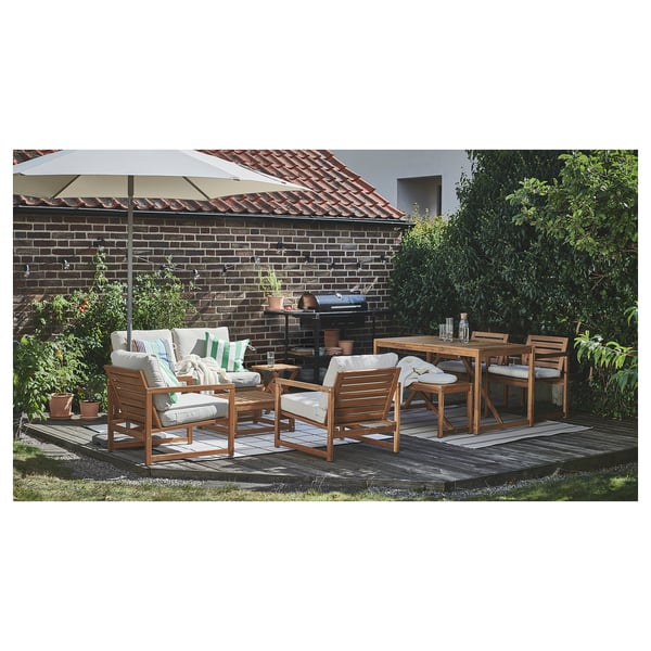 NÄMMARÖ 4-seat conversation set, outdoor, light brown stained/Frösön/Duvholmen beige, 126 cm