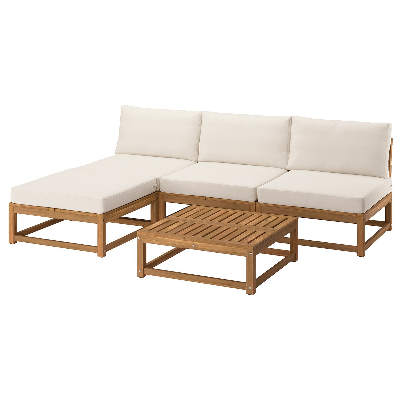 NÄMMARÖ 3-seat conversation set, outdoor light brown stained/Frösön/Duvholmen beige, 243x86x173 cm
