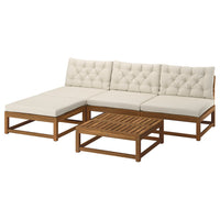 NÄMMARÖ 3-seat conversation set, outdoor light brown stained/Kuddarna light grey-beige, 243 cm