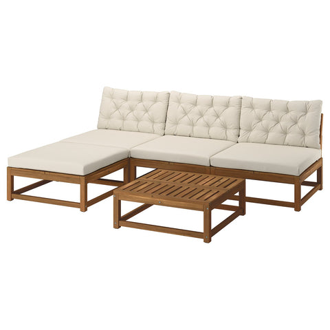 NÄMMARÖ 3-seat conversation set, outdoor light brown stained/Kuddarna light grey-beige, 81x81 cm