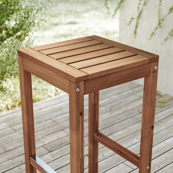 NÄMMARÖ - Bar stool, outdoor, light brown stained