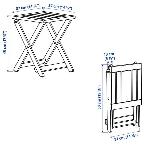 NÄMMARÖ stool, outdoor, foldable/light brown stained, 37x45 cm