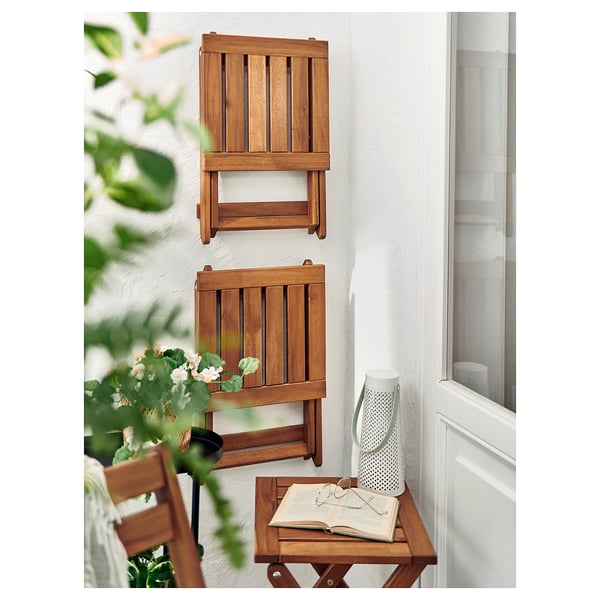 NÄMMARÖ - NÄMMARÖ Stool, outdoor, foldable/light brown stained, 37x45 cm