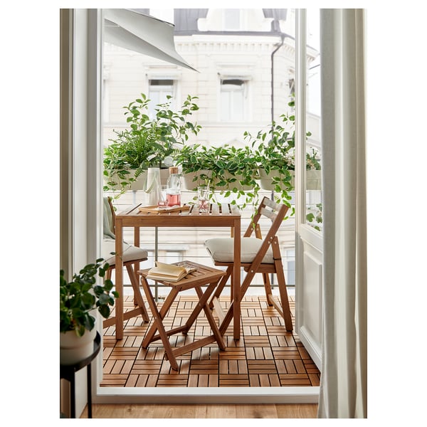 NÄMMARÖ - NÄMMARÖ Stool, outdoor, foldable/light brown stained, 37x45 cm