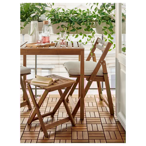 NÄMMARÖ - NÄMMARÖ Stool, outdoor, foldable/light brown stained, 37x45 cm