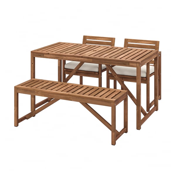 NÄMMARÖ table+2 chairs+ bench, outdoor, light brown stained/Frösön/Duvholmen beige