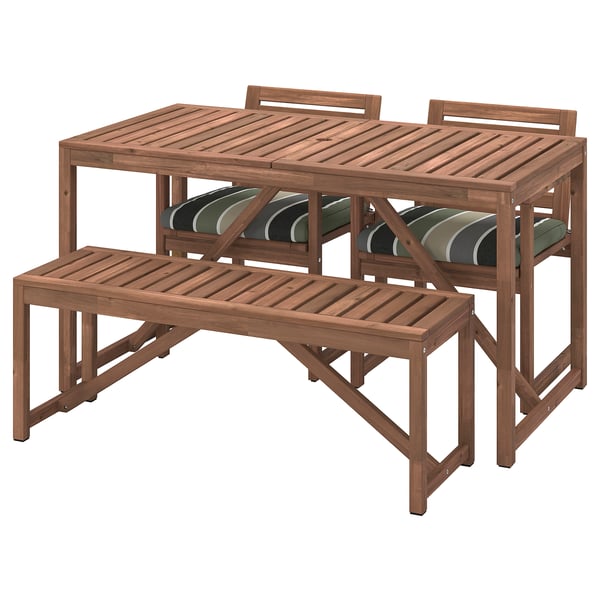 NÄMMARÖ - Garden table+2 chairs+bench, mordant light brown/Frösön/Duvholmen striped pattern