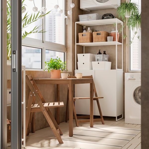 NÄMMARÖ table and 2 folding chairs, outdoor, light brown stained