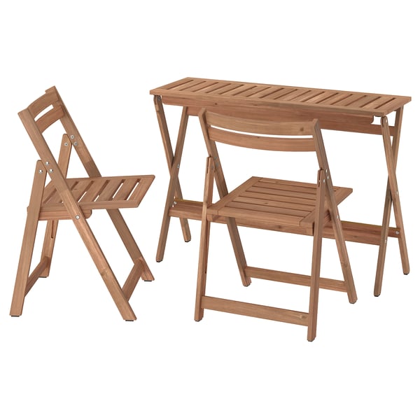 NÄMMARÖ table and 2 folding chairs, outdoor, foldable light brown stained, 108x37 cm