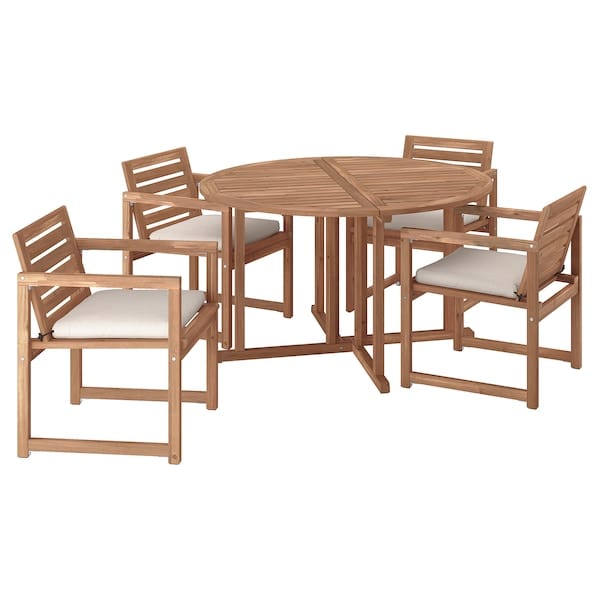 NÄMMARÖ - Tavolo+4 sedie braccioli, giardino, mordente marrone chiaro/Frösön/Duvholmen beige,130 cm