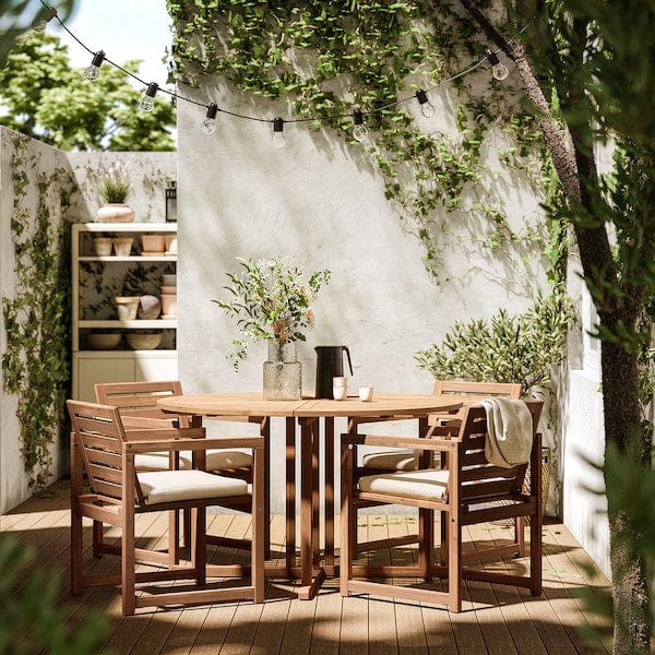Ikea NÄMMARÖ - Tavolo+4 sedie braccioli, giardino, mordente marrone chiaro/Frösön/Duvholmen beige,130 cm