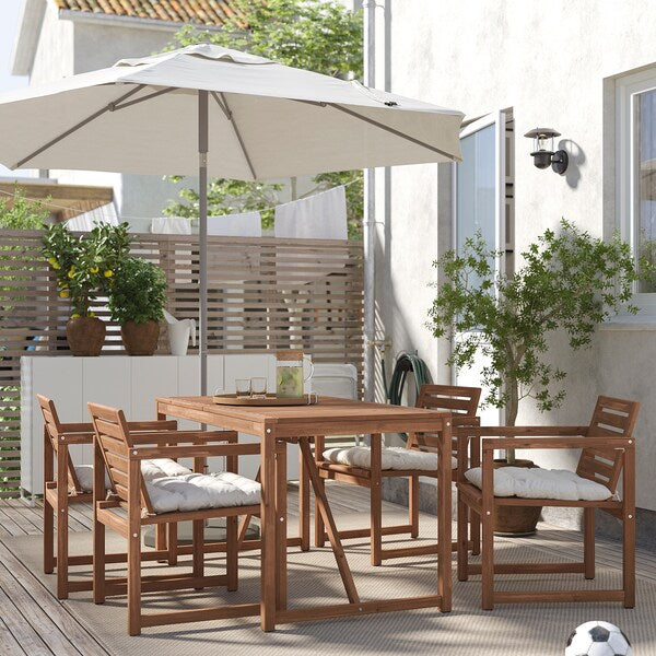 NÄMMARÖ - Table+4 chairs armrests, garden, mordant light brown/Kuddarna beige ,