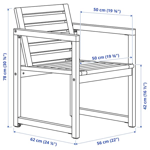 Ikea NÄMMARÖ - Table+4 chairs armrests, garden, mordant light brown/Kuddarna light gray-beige,140x75 cm