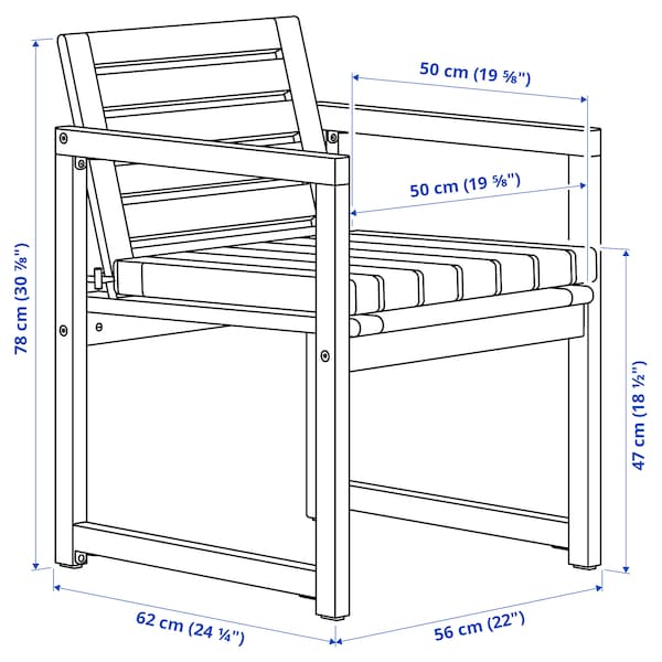 Ikea NÄMMARÖ - Table+4 chairs armrests, garden, mordant light brown/Kuddarna light gray-beige,130 cm