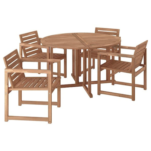 NÄMMARÖ table+4 chairs w armrests, outdoor, light brown stained, 130 cm