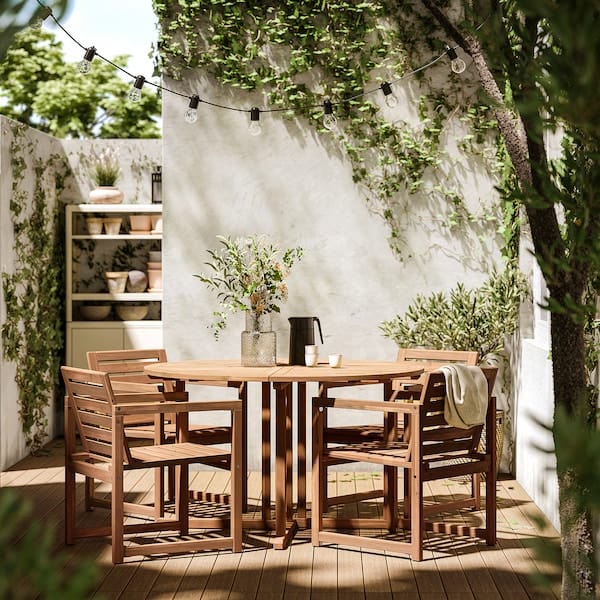 Ikea NÄMMARÖ - Table+4 chairs armrests, garden, mordant light brown,130 cm