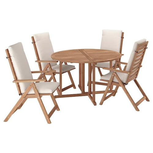 NÄMMARÖ table+4 reclining chairs, outdoor, light brown stained/Frösön/Duvholmen beige, 130 cm